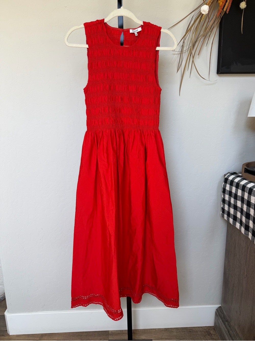 Madewell NWT Smocked Maxi Dress Red Eyelet Cotton Size Small SP26